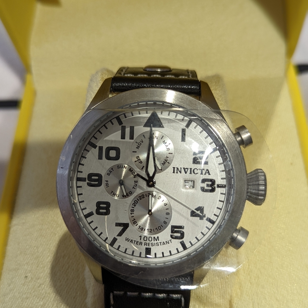 Invicta men's 0351 steel watch with leather band